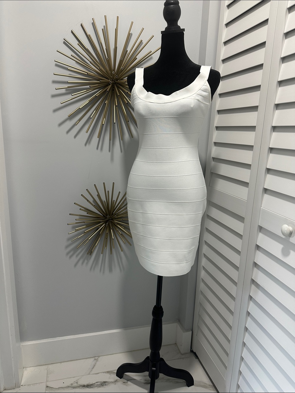 New York & Company White Sculpted Bandage Mini Dress